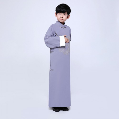 Boy chinese crosstalk suit tang suit kids comic dialog robe stage performance long gown 